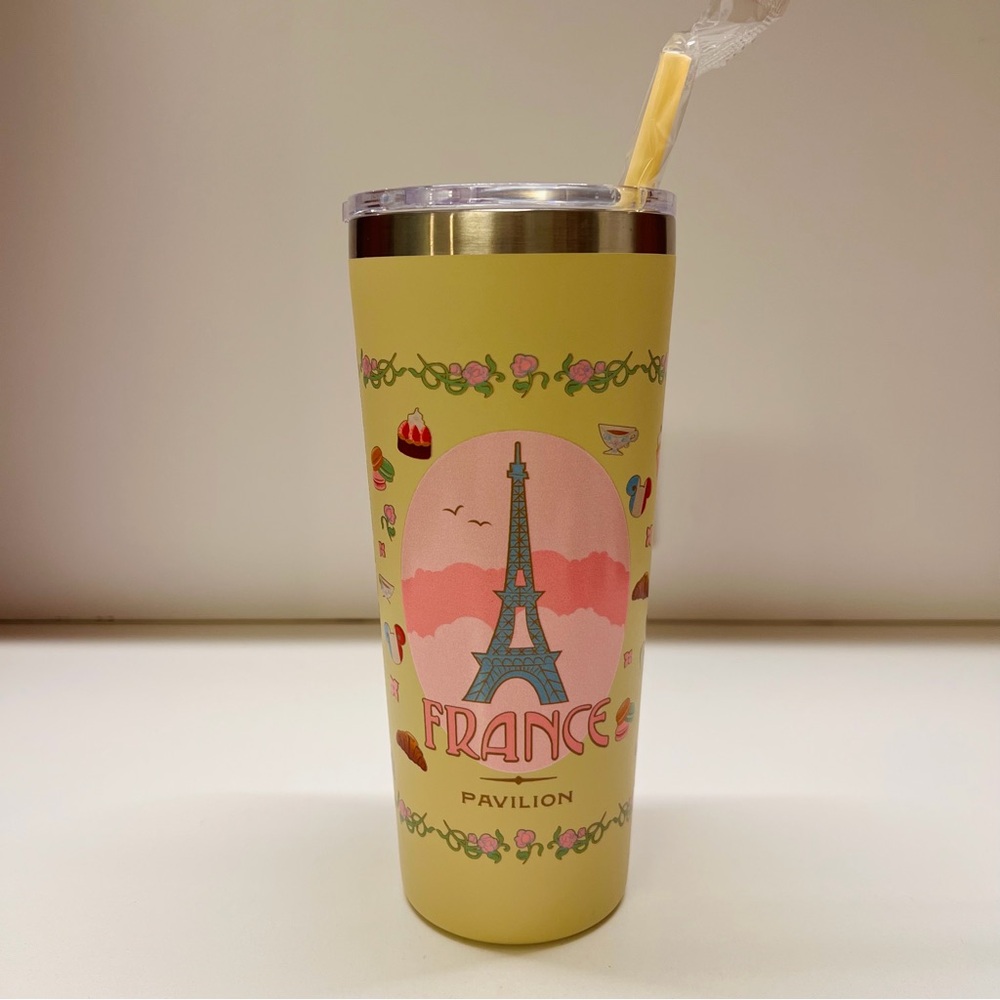 NEW Disney Epcot France Mickey & Minnie Boulangerie Tumbler/Straw 22oz